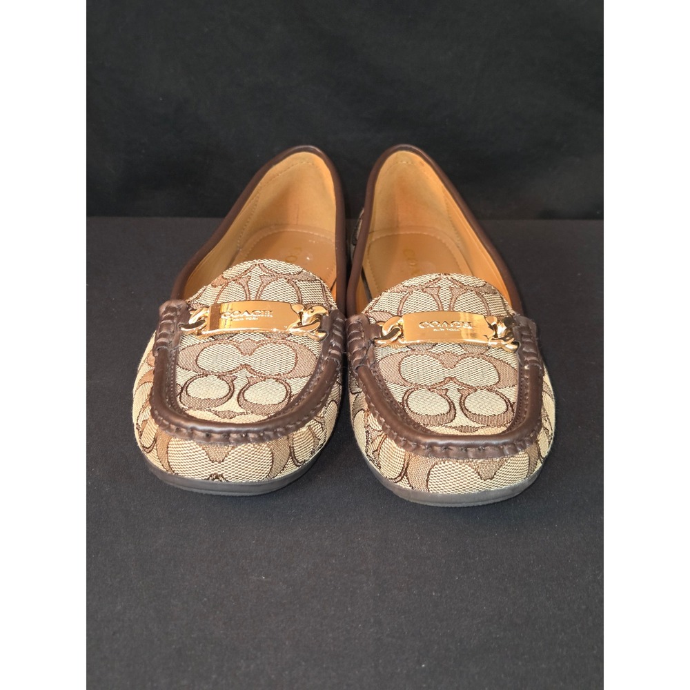 COACH Olive Monogram Canvas Leather Trim Horsebit Loafers Women's Size 8.5B - Picture 3 of 12